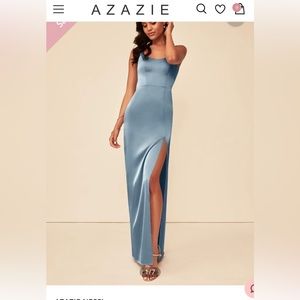 Dusty blue Azazie bridesmaid dress